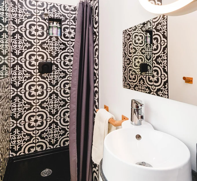 Orange Door Bathroom and Walk-In Shower