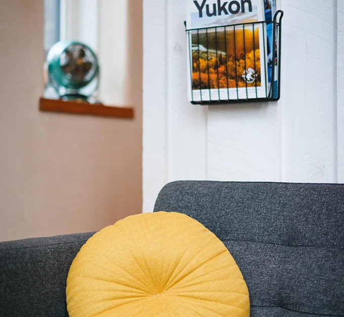 Orange Door Cozy Living Area with Yukon Details