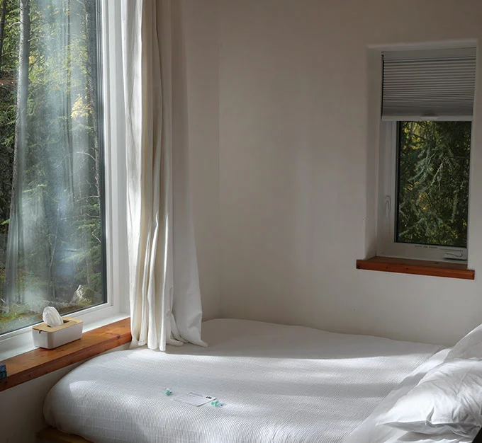 Red Door Bed with Forest View