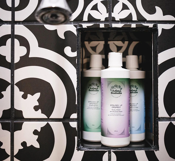 Walk-In Shower with Locally Crafted Bath Products