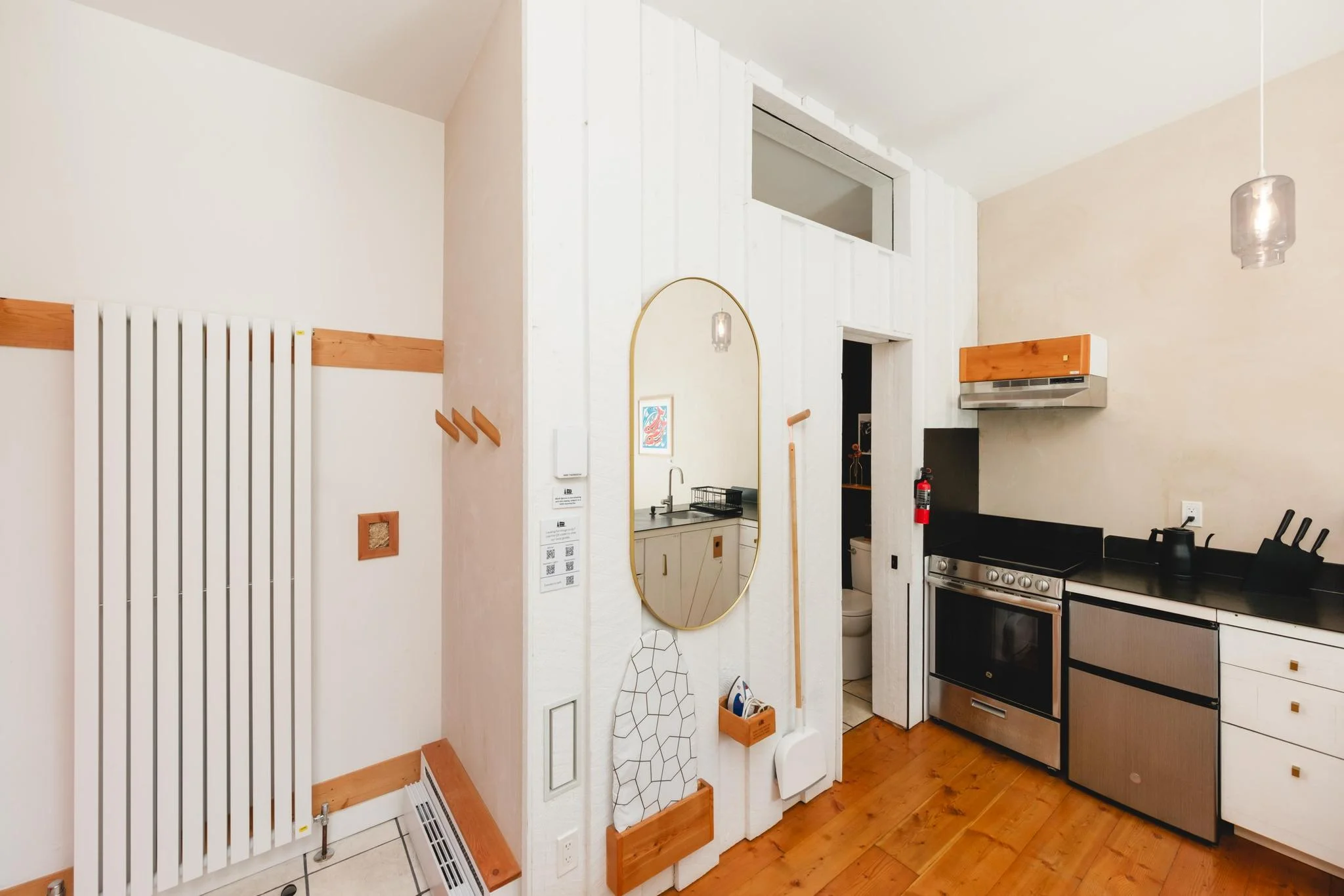 Orange Door Full Kitchen with Stove and Refrigerator