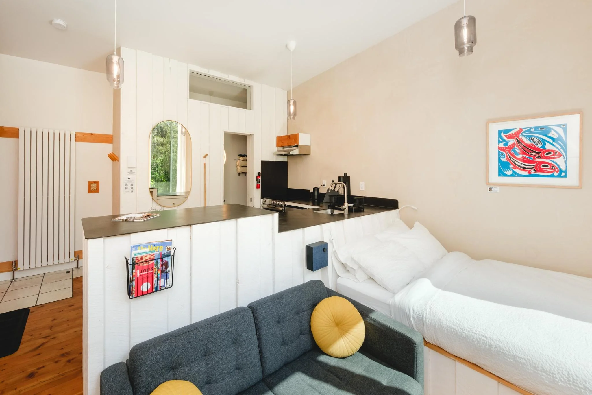 Orange Door Interior with Living and Sleeping Area